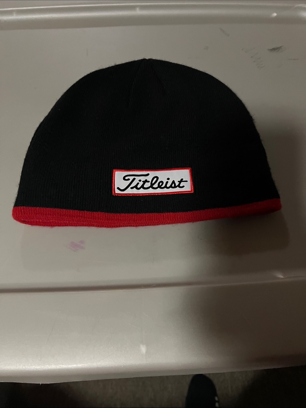 Titleist Black Beanie with Red Trim and Logo